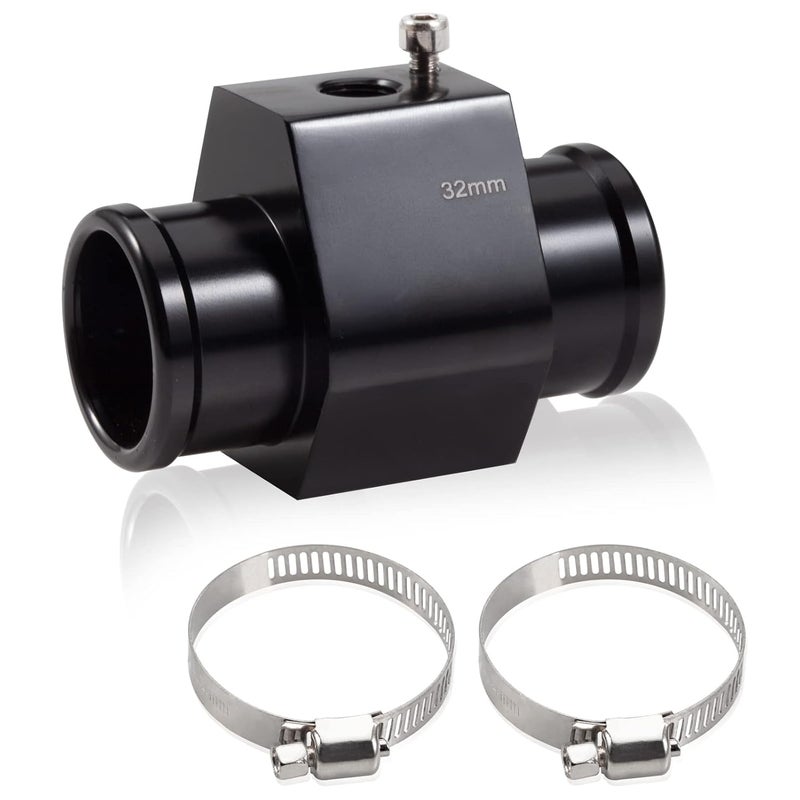 LEONTOOL Aluminum Water Temperature Joint Pipe Connector 32mm 1-1/4" Radiator Hose Sensor Gauge Adapter with 2 Hose Clamps Water Temp Meter Gauge Joint Pipe Temperature Sensor Adapter - Image 1